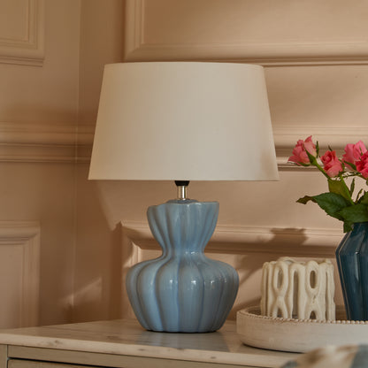 Dawes 30cm Ceramic Lamp Base - Cornflower Blue with Coningsby 30cm Cotton Lamp Shade - Snow White - Laura James