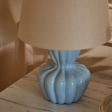 Dawes 30cm Ceramic Lamp Base - Cornflower Blue & Coningsby 30cm Cotton Lamp Shade - Taupe - Laura James
