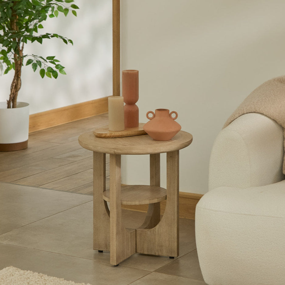 Delphi 50cm Side Table - Light Brushed Acacia - Laura James 