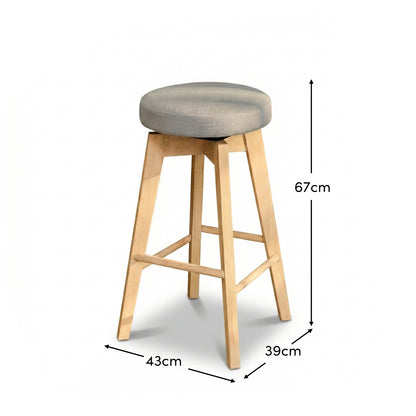 Digby Fawn Linen Swivel Backless Bar Stools - Set of 2 - Whitewash Oak Legs - Laura James