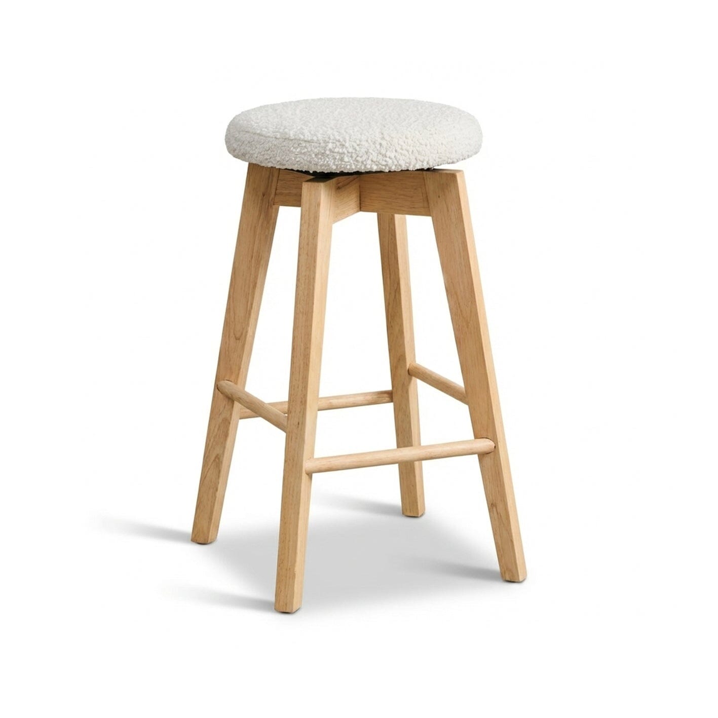 Digby Off White Boucle Swivel Backless Stools - Set of 2 - Whitewash Oak Legs - Laura James