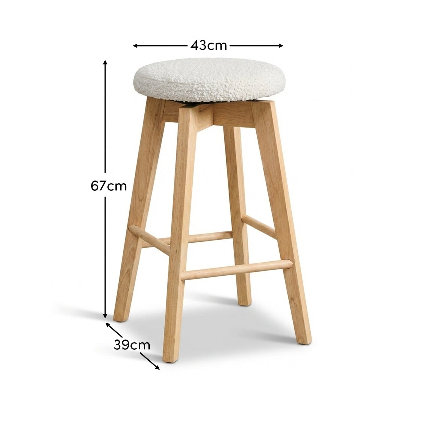 Digby Off White Boucle Swivel Backless Stools - Set of 2 - Whitewash Oak Legs - Laura James