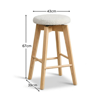 Digby Off White Boucle Swivel Backless Stools - Set of 2 - Whitewash Oak Legs - Laura James