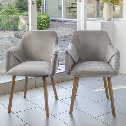 Freya Mist Grey Armchair - Set of 2 - Almond Brown Legs