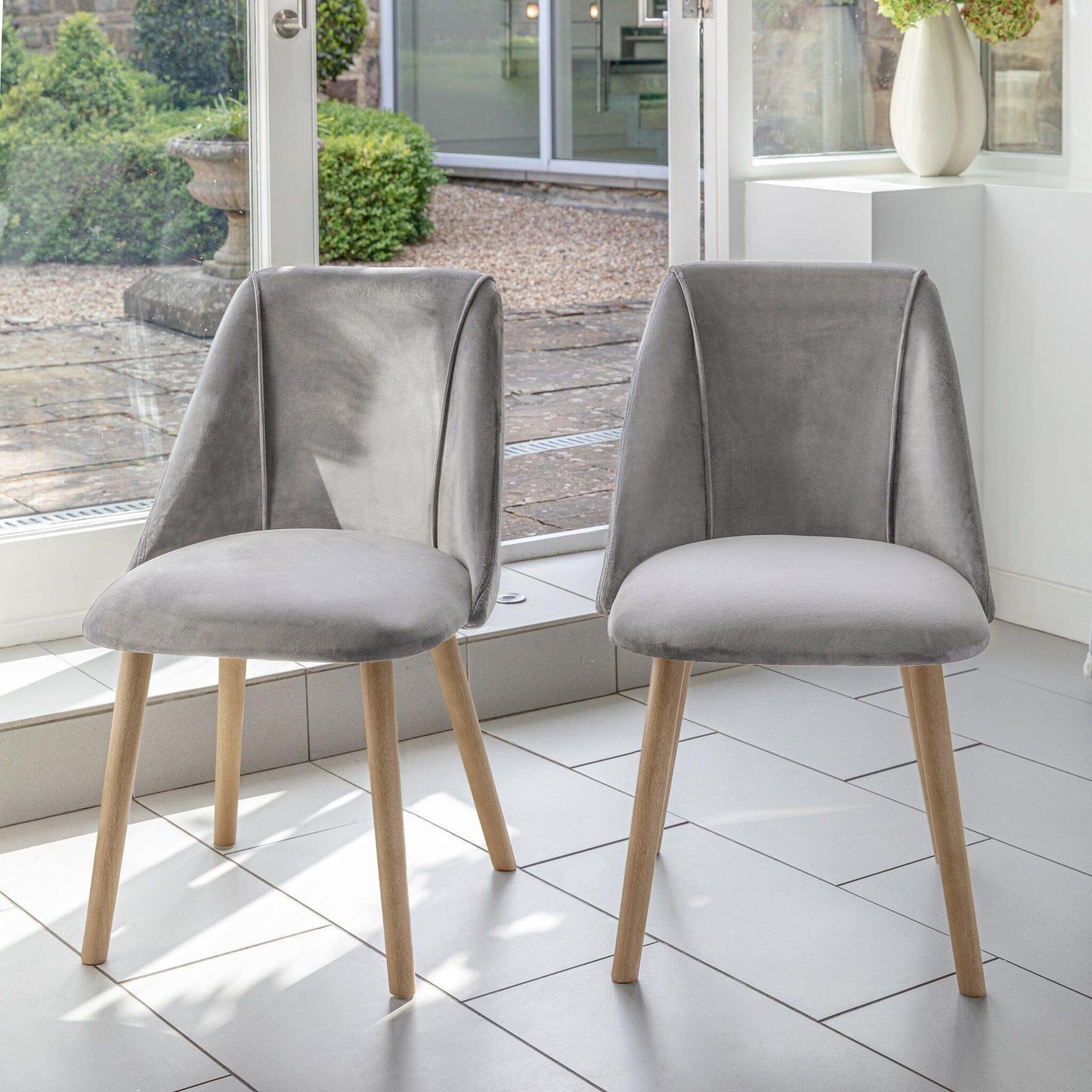 Freya Mist Grey Dining Chairs - Set of 2 - Chalked Mango Wood Legs - Laura James 