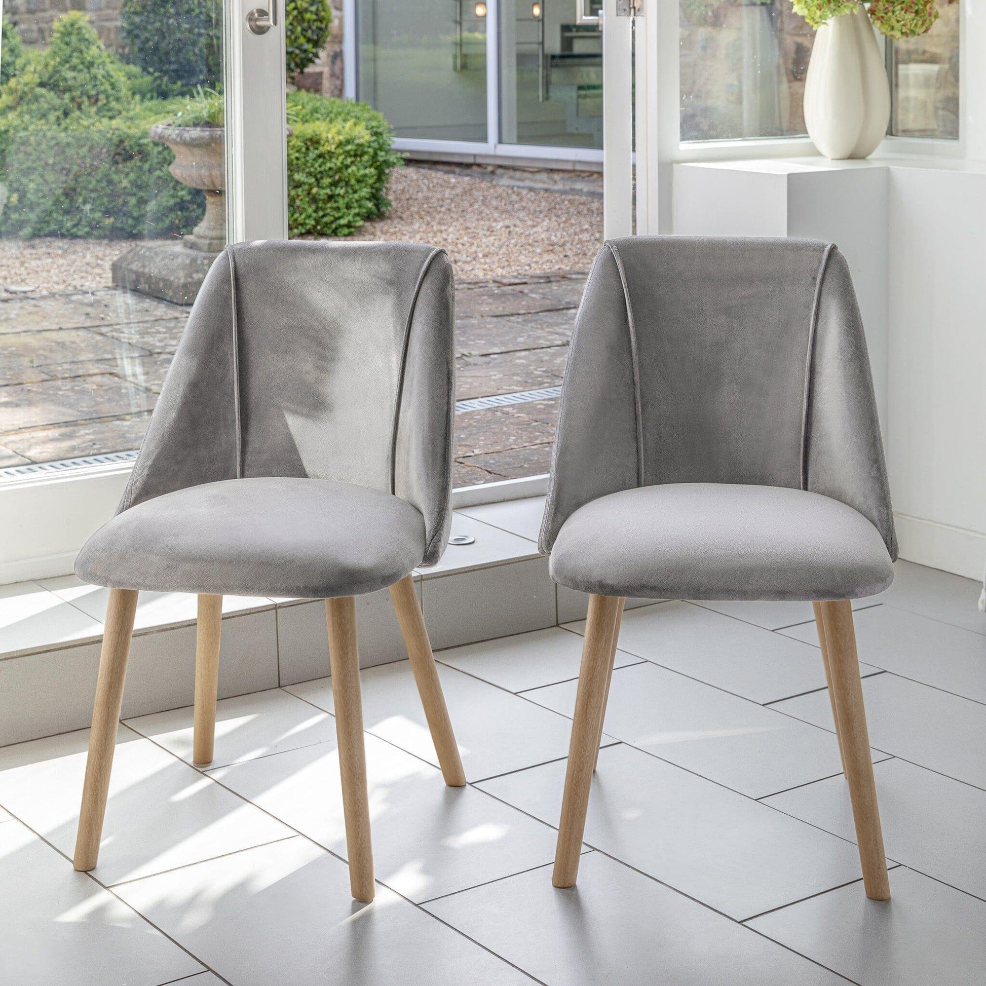 Freya Mist Grey Dining Chairs - Set of 2 - Chalked Mango Wood Legs - Laura James 