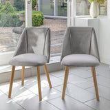 Ella 160cm Pale Oak Dining Table Set - 6 Seater - 4 Freya Dining Chairs with  2 Freya Armchairs - Mist Grey with Pale Oak Legs - Laura James
