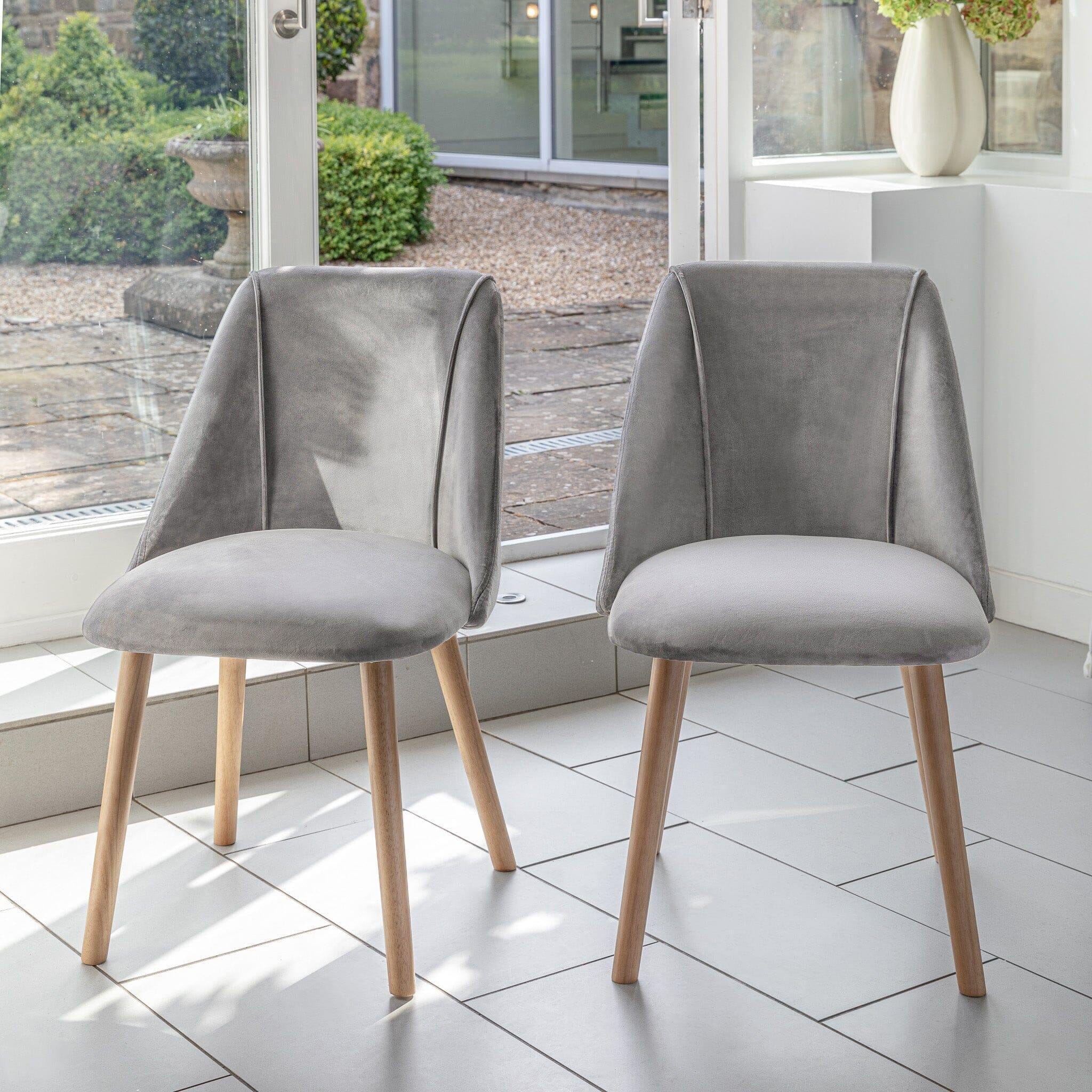 Freya Dining Chairs Set of 2 Grey Velvet Whitewash Oak