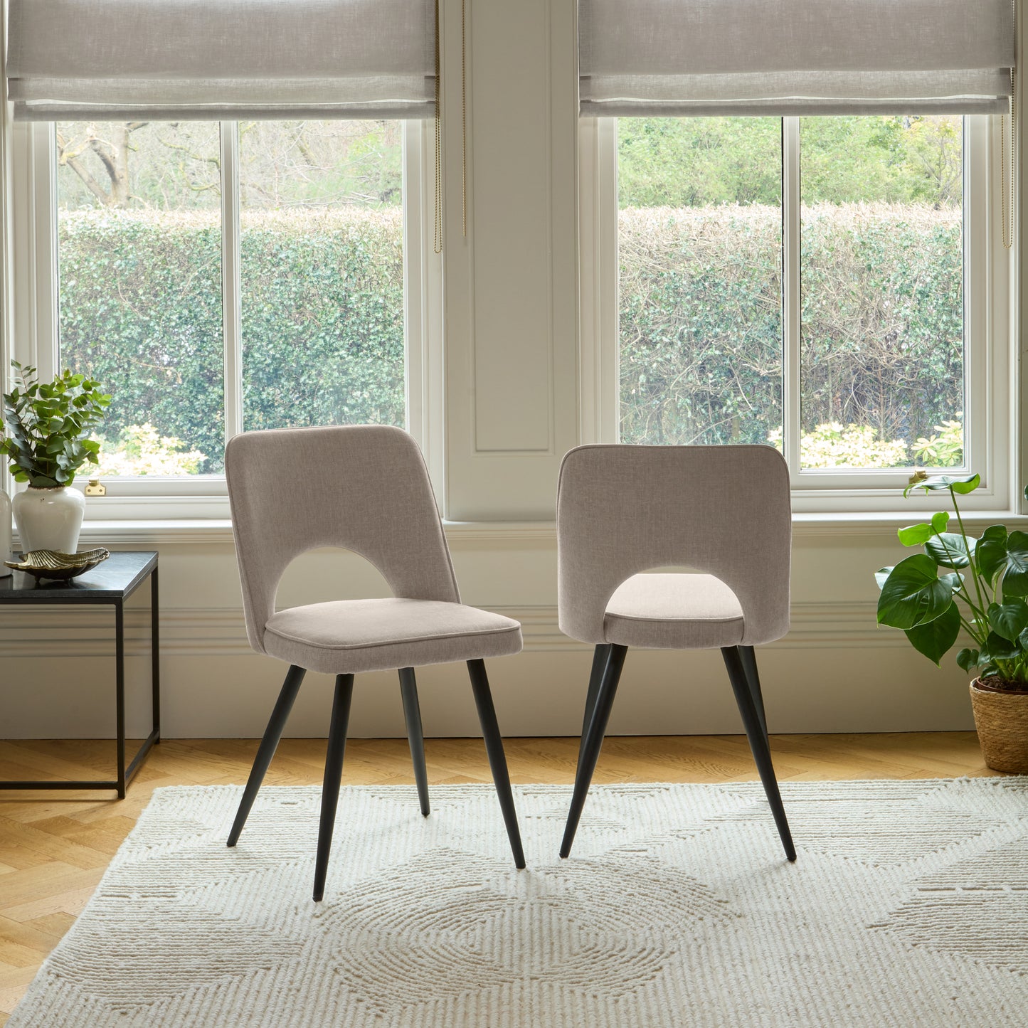 Dolly Soft Beige Dining Chairs - Set of 2 - Black Metal Legs