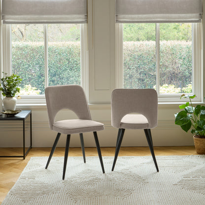 Dolly Soft Beige Dining Chairs - Set of 2 - Black Metal Legs