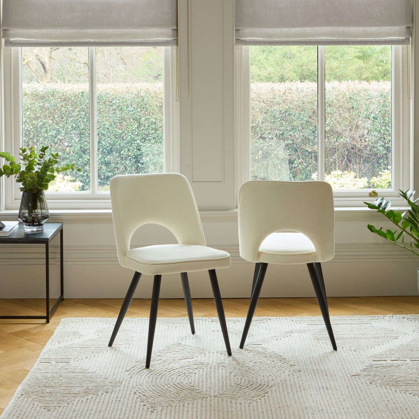 Dolly Oyster White Dining Chairs - Set of 2 - Black Metal Legs - Laura James