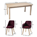 Ella 160cm Pale Oak Dining Table Set - 6 Seater - 4 Freya Dining Chairs with 2 Freya Armchairs - Burgundy Red with Pale Oak Legs