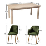 Ella 160cm Pale Oak Dining Table Set - 6 Seater - 4 Freya Dining Chairs with  2 Freya Armchairs - Fern Green with Pale Oak Legs - Laura James