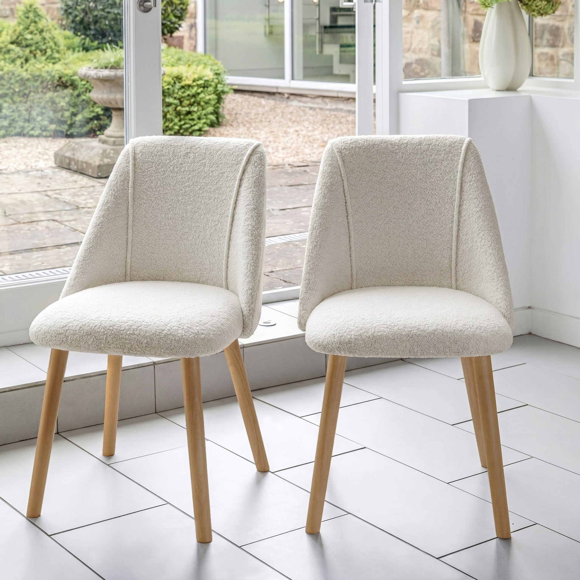 Ella 160cm Pale Oak Dining Table Set - 6 Seater - 4 Freya Dining Chairs with  2 Freya Armchairs - Light Beige with Pale Oak Legs