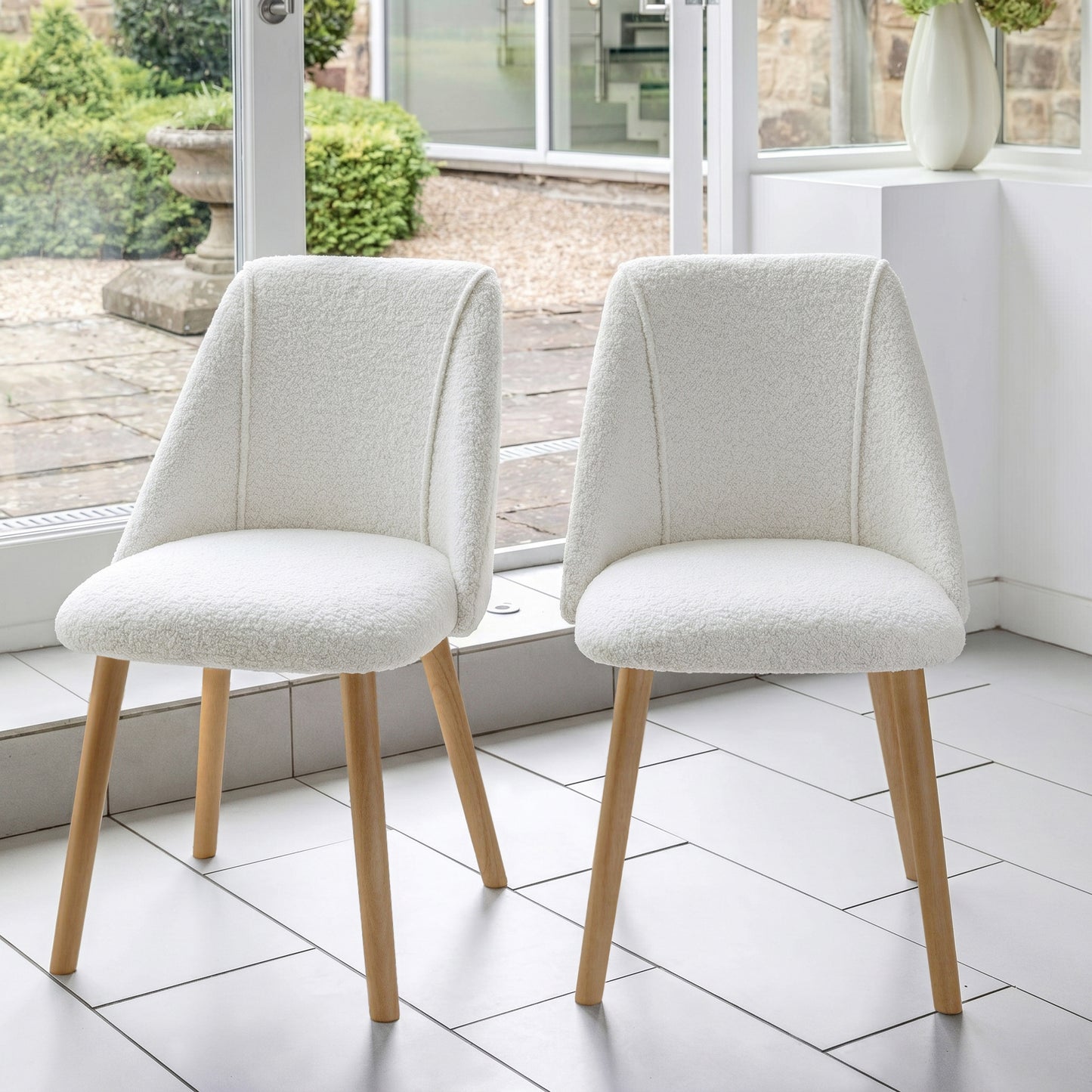 Ella 160cm Pale Oak Dining Table Set - 6 Seater - 4 Freya Dining Chairs with 2 Freya Armchairs - Oat Boucle with Pale Oak Legs - Laura James
