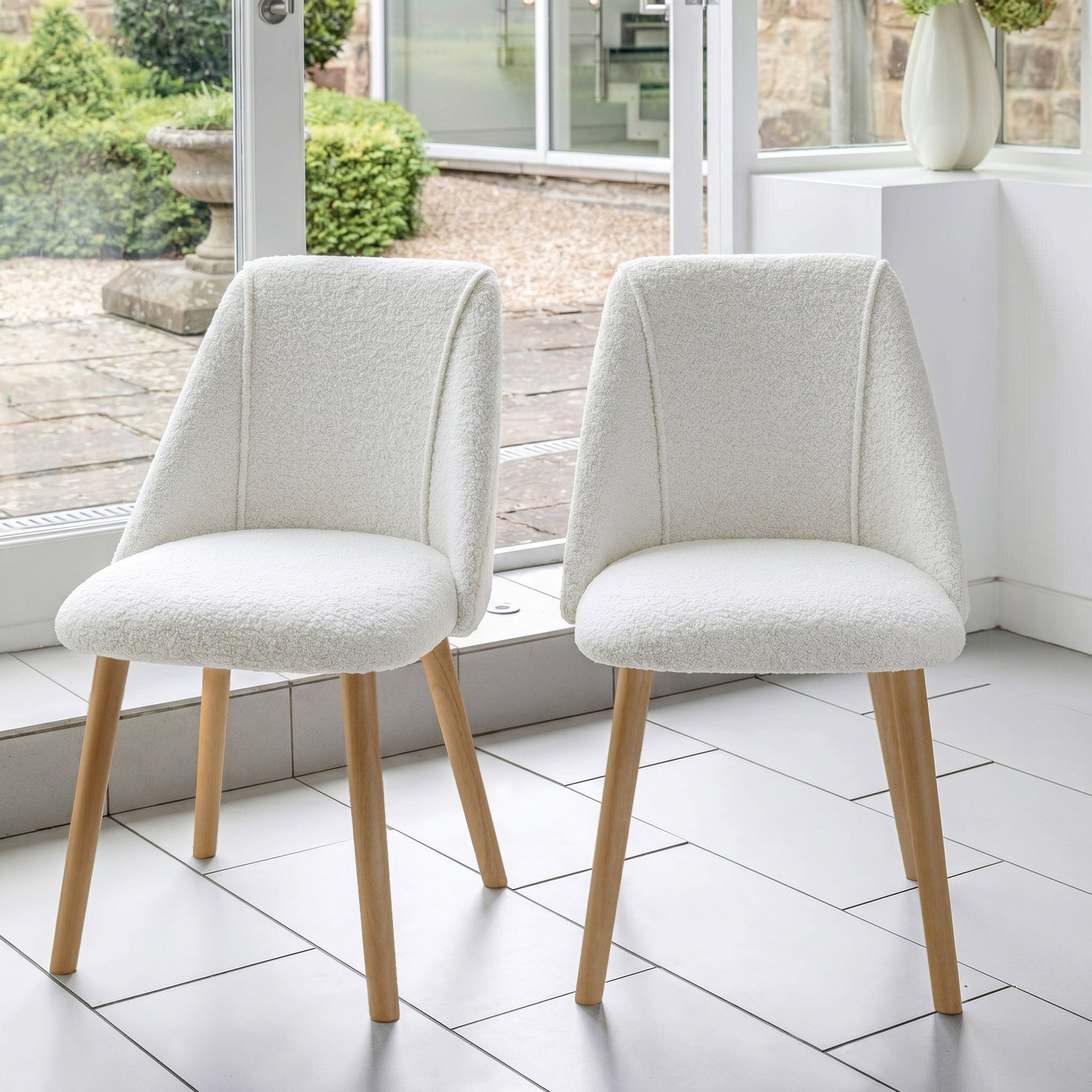 Ella 160cm Pale Oak Dining Table Set - 6 Seater - 4 Freya Dining Chairs with 2 Freya Armchairs - Oat Boucle with Pale Oak Legs - Laura James