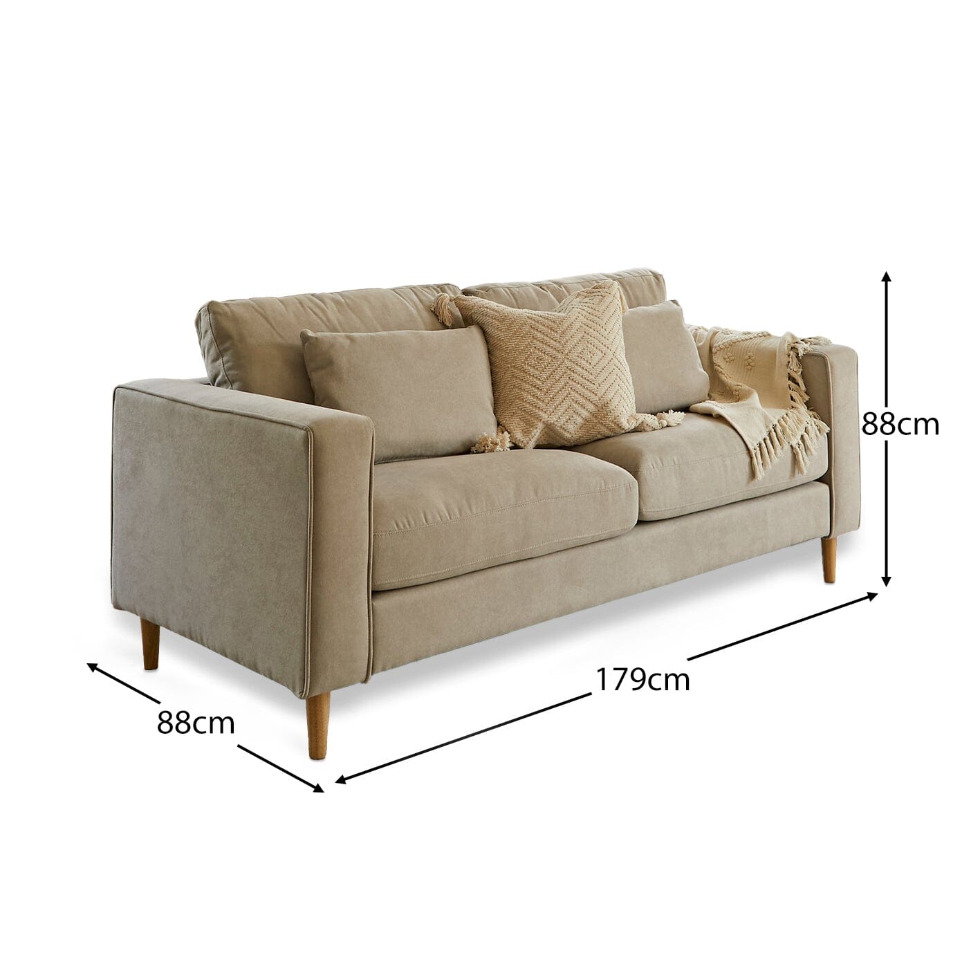 Emily Soft Beige 2 Seater Sofa with Pale Oak Legs - Laura James