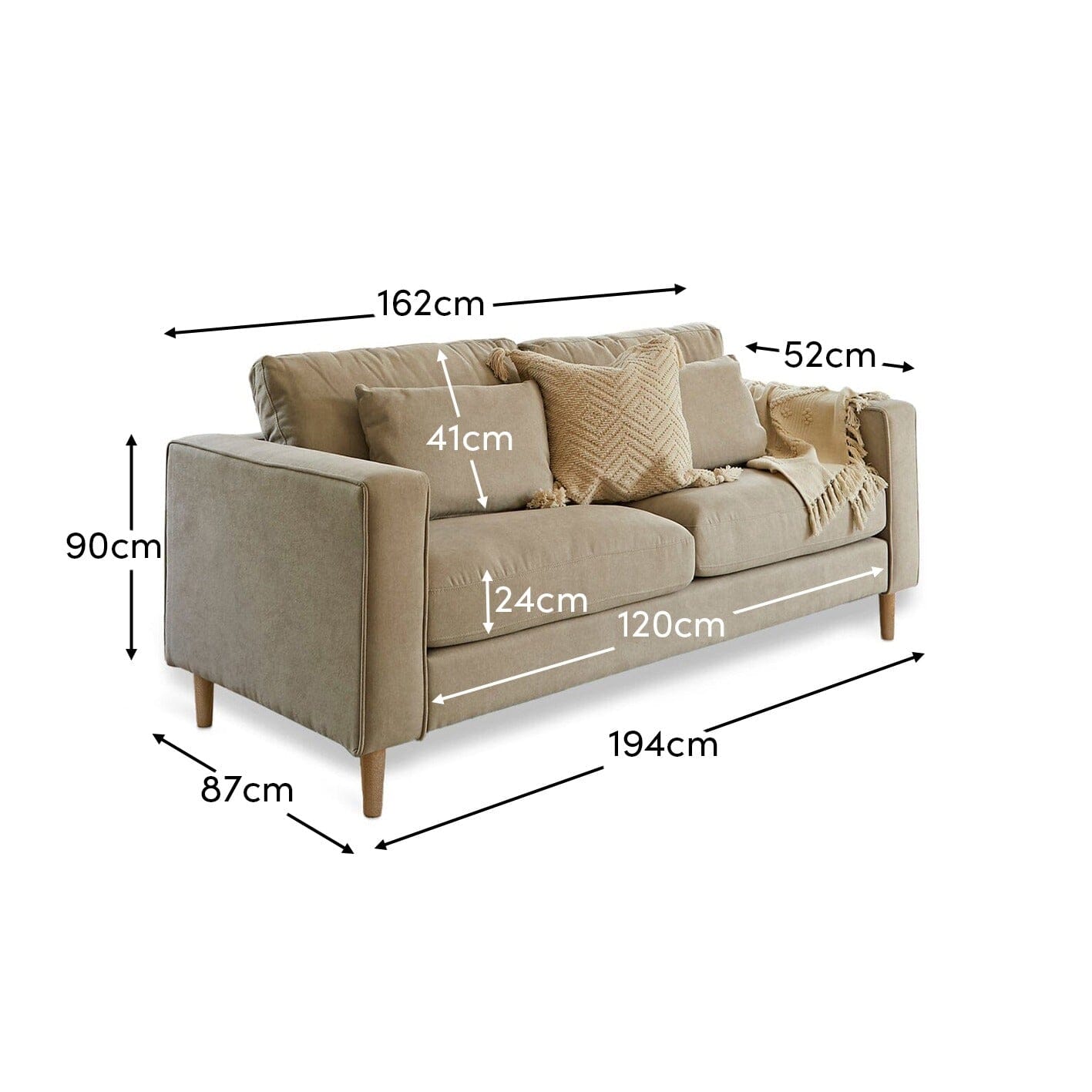 Emily 2 Seater Sofa - Soft Beige with Whitewash Oak Legs - Laura James