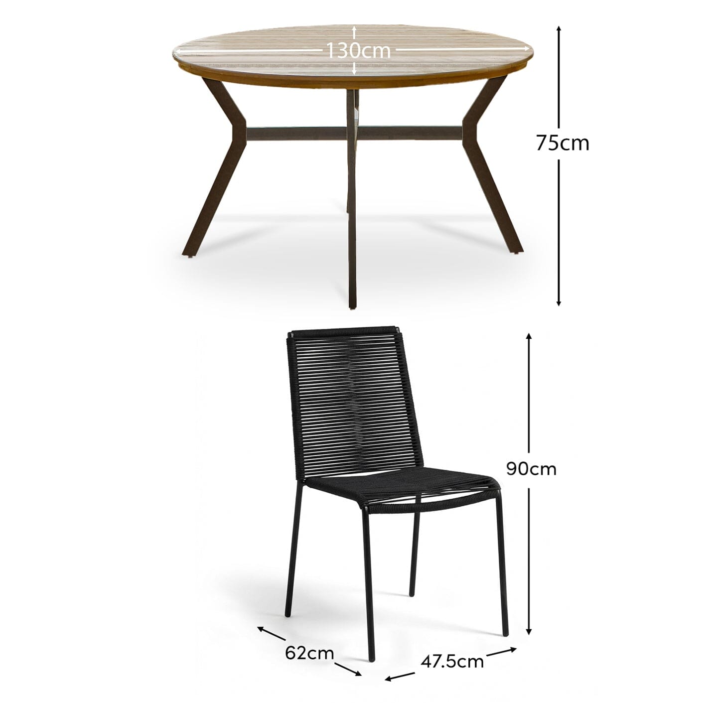 Ezra 4 Seater Round Wooden Garden Set with Ryder Black Chairs - Laura James