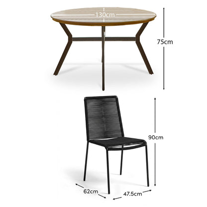 Ezra 4 Seater Round Wooden Garden Set with Ryder Black Chairs - Laura James