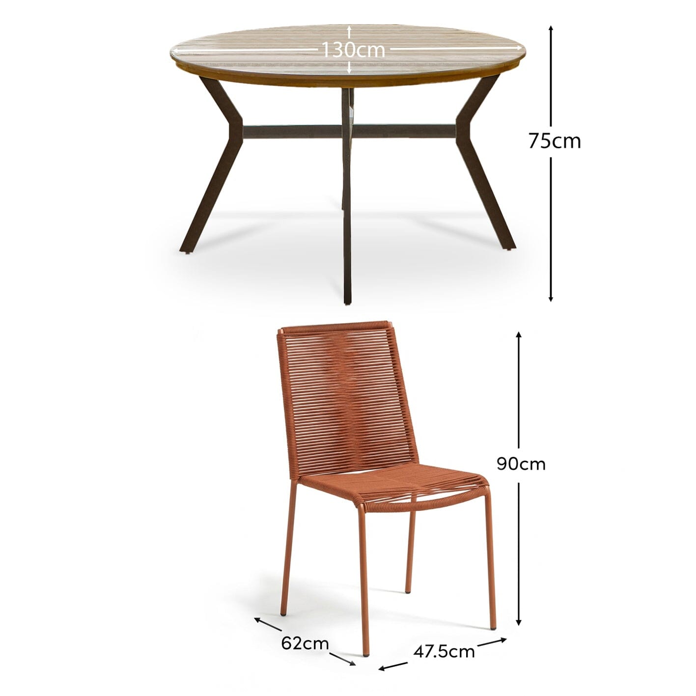 Ezra 4 Seater Round Wooden Garden Set with Ryder Burnt Orange Chairs