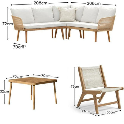 Eaden 8 Seater Corner Coffee Table Garden Set with 2 Seren Occasional Chairs - Natural - Laura James