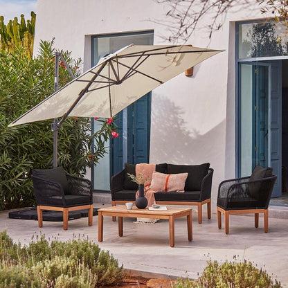 Eaden Rope Conversation Set-Black with add on Premium Cantilever Parasol 2.4m Square Cream-Laura James