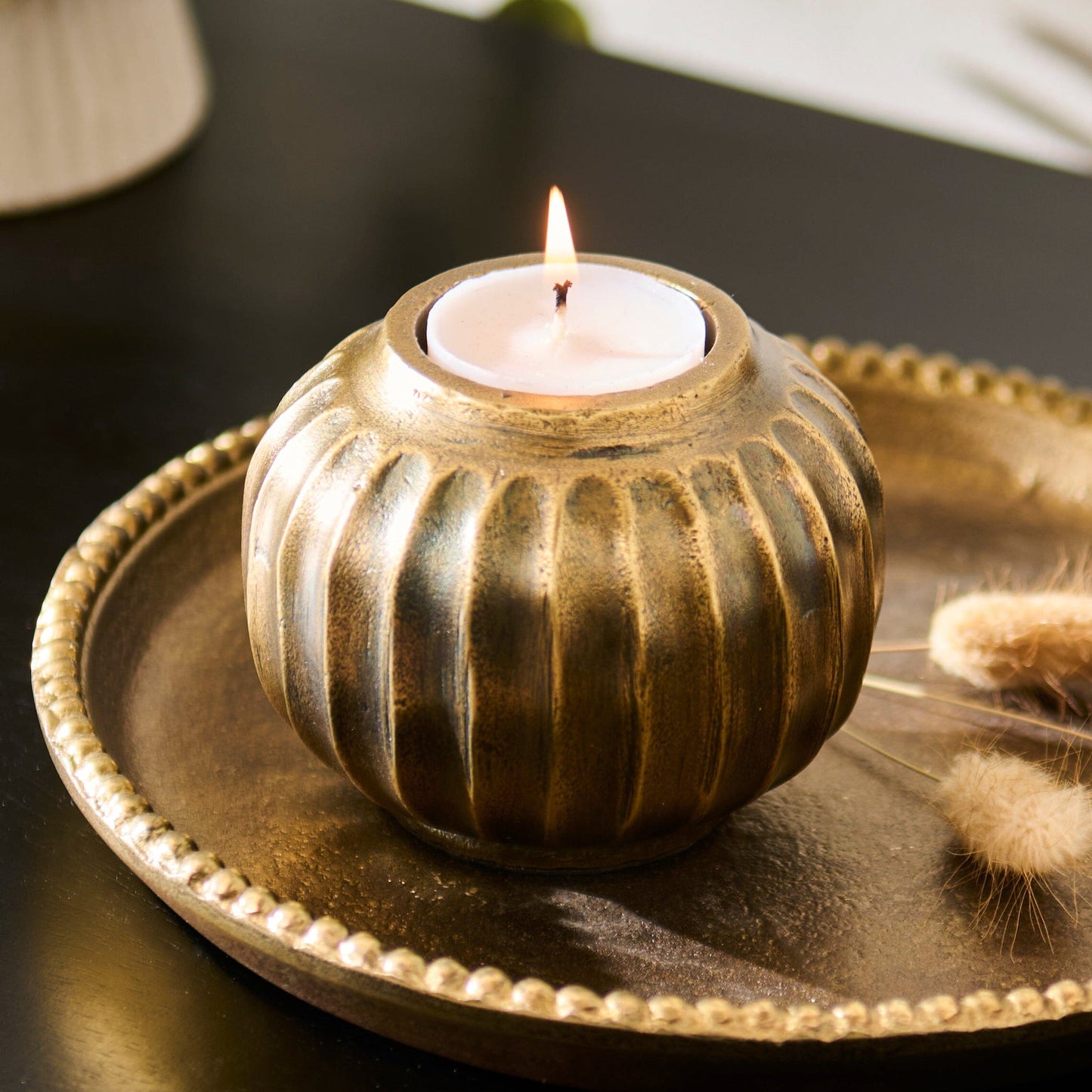 Elcombe Small Metal Tea Light Holder - Bronze - Laura James