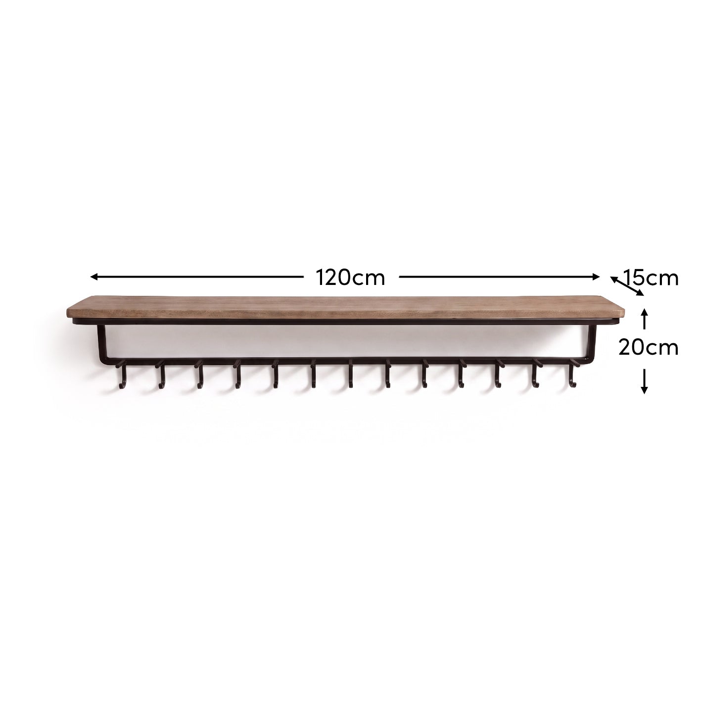 Elijah 120cm Coat Rack with Shelf - Mid Brown Mango Wood - Laura James 
