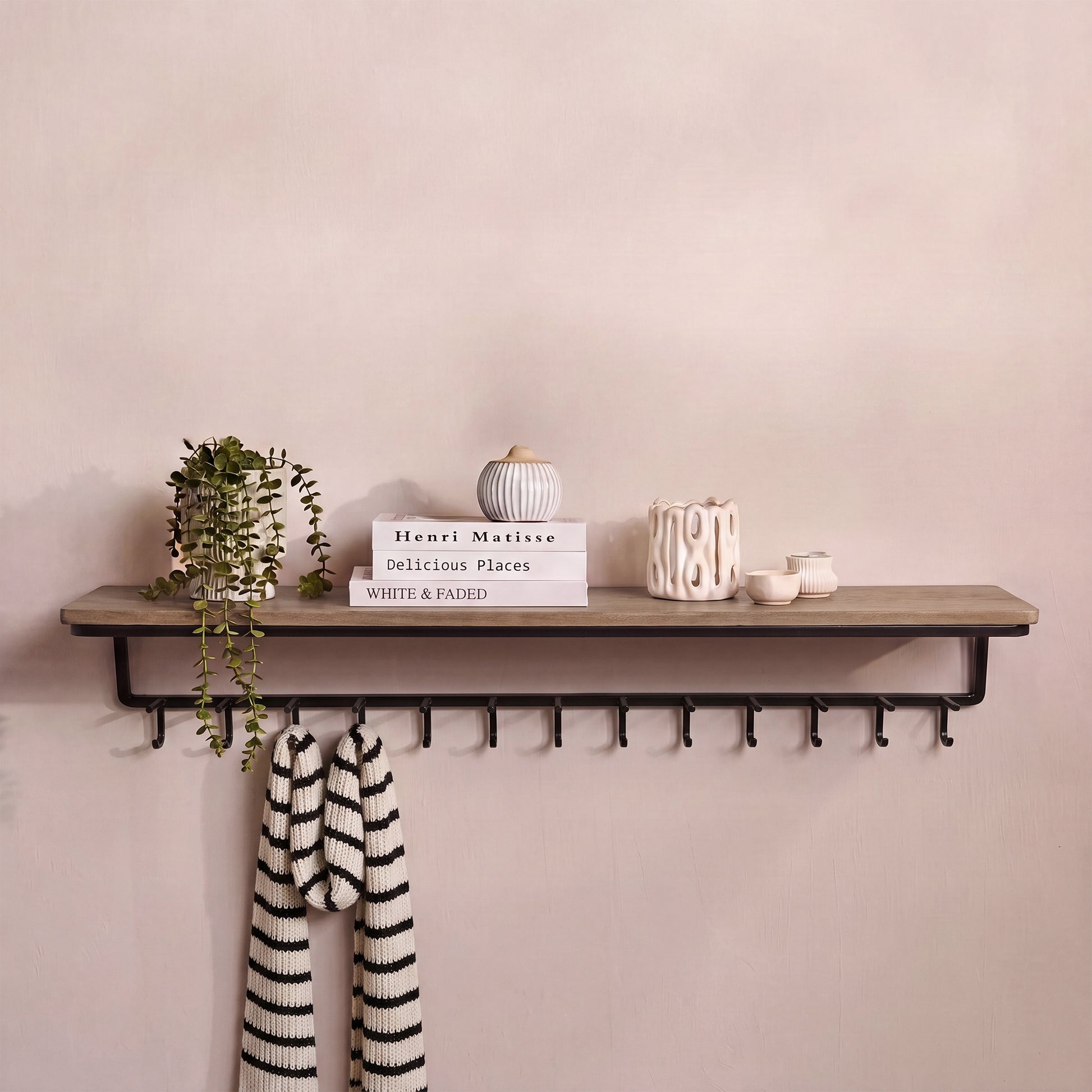 Elijah 120cm Coat Rack with Shelf - Mid Brown Mango Wood - Laura James 