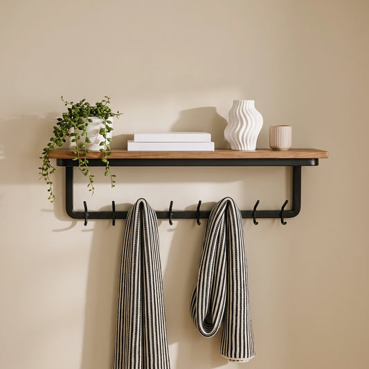 Elijah 60cm Coat Rack with Shelf - Mid Brown Mango Wood - Laura James 