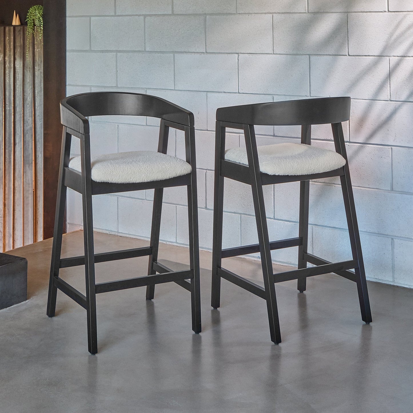 Ella Off White Boucle Bar Stool - Black Oak Legs - Laura James 