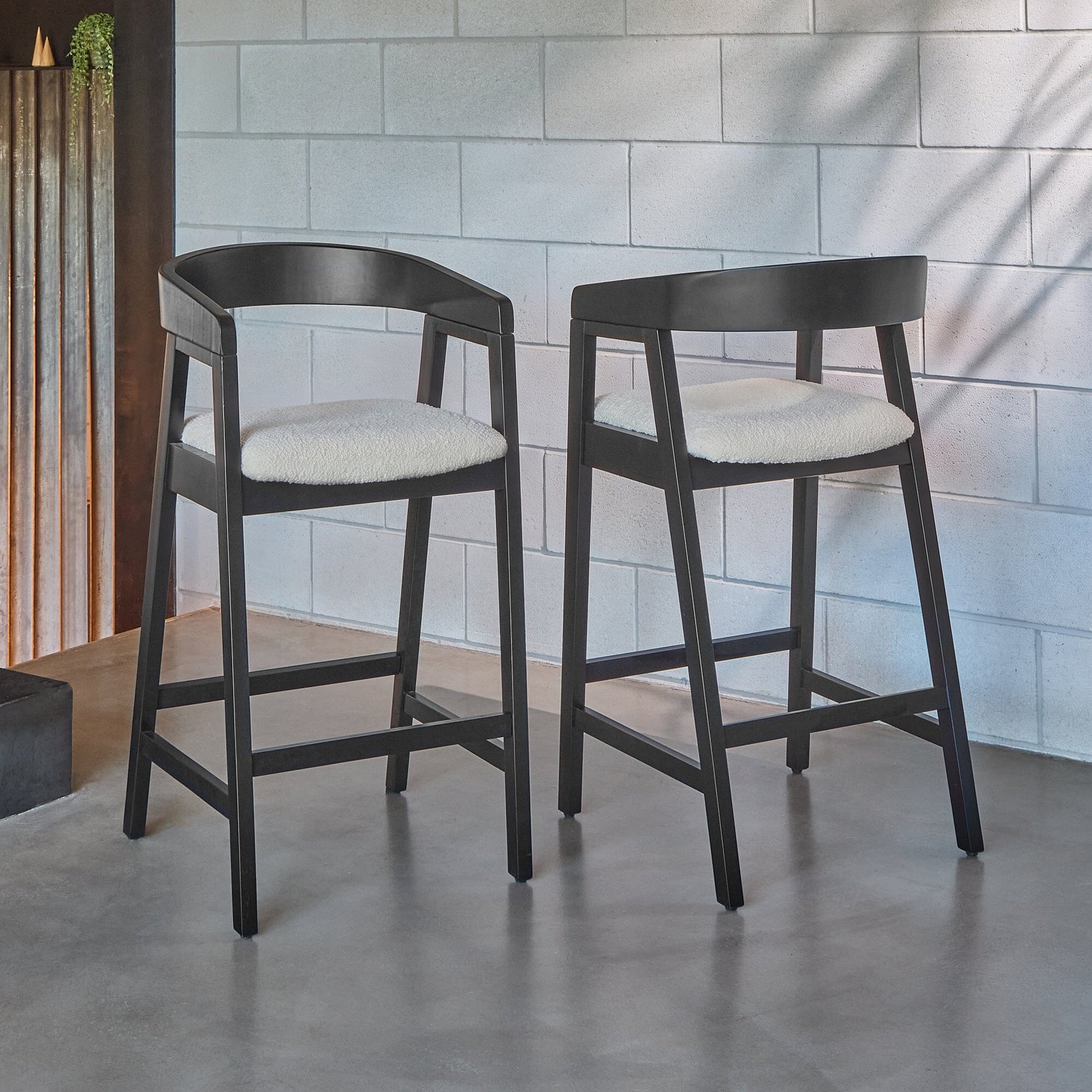 Ella Off White Boucle Bar Stool - Black Oak Legs - Laura James 