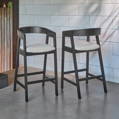 Ella Off White Boucle Bar Stool - Black Oak Legs - Laura James 