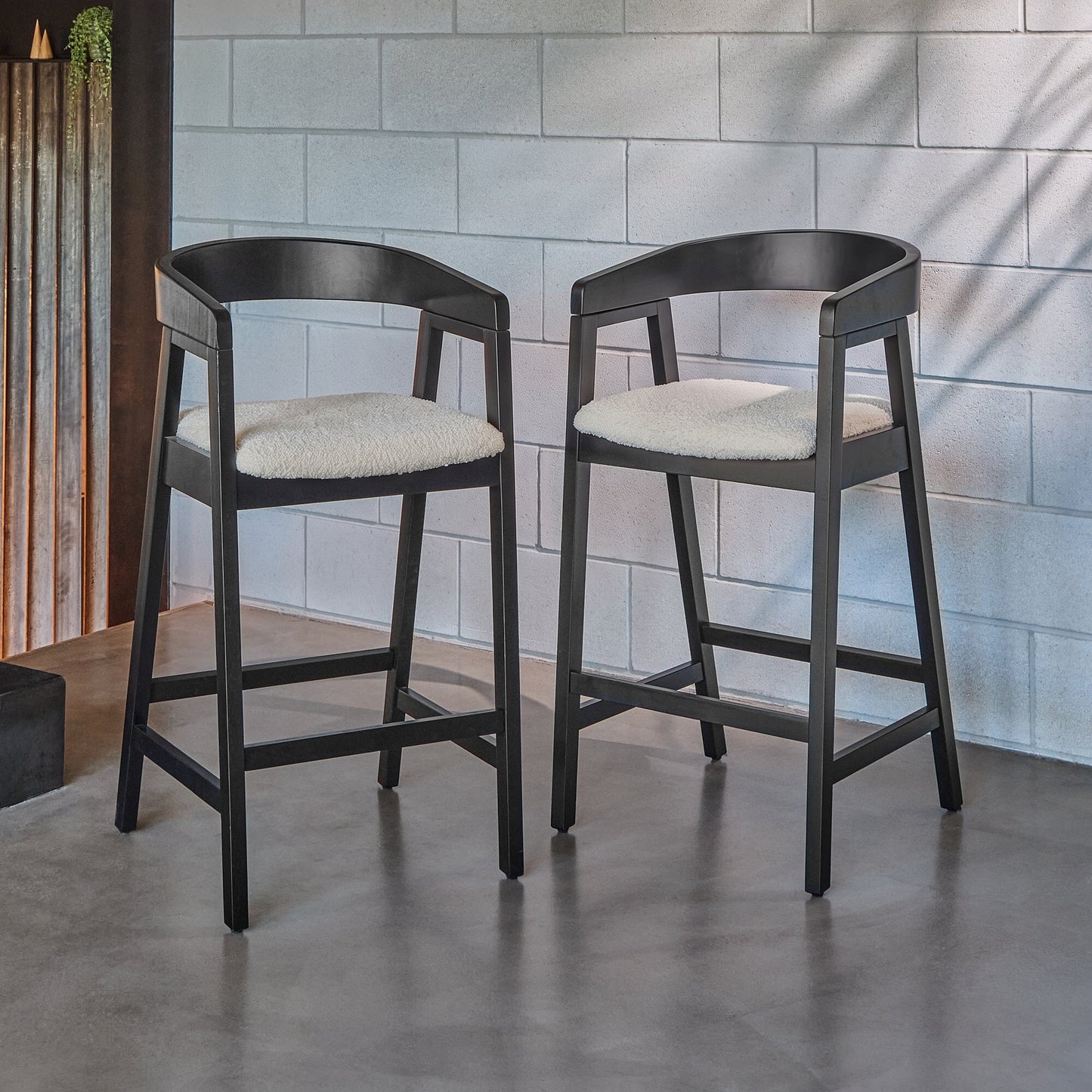 Ella Off White Boucle Bar Stool - Black Oak Legs - Laura James 