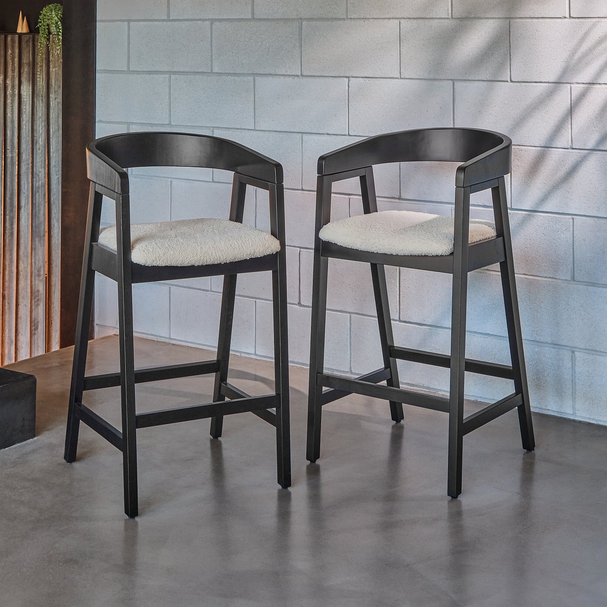 Ella Off White Boucle Bar Stool - Black Oak Legs - Laura James 