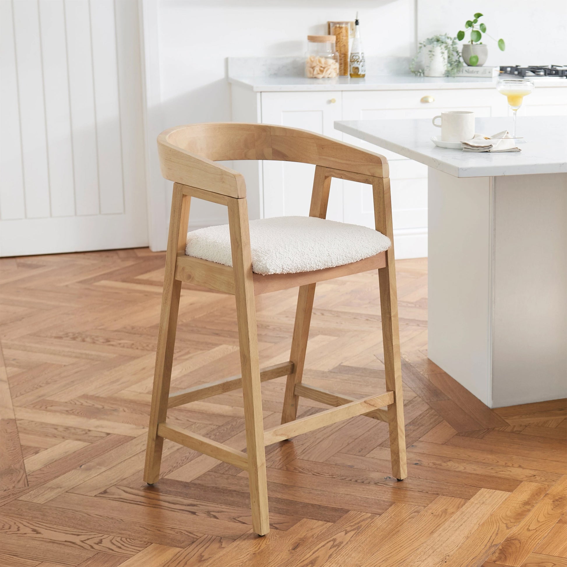 Ella Off White Boucle Bar Stool - Pale Oak Legs - Laura James 