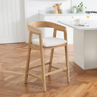 Ella Off White Boucle Bar Stool - Pale Oak Legs - Laura James 