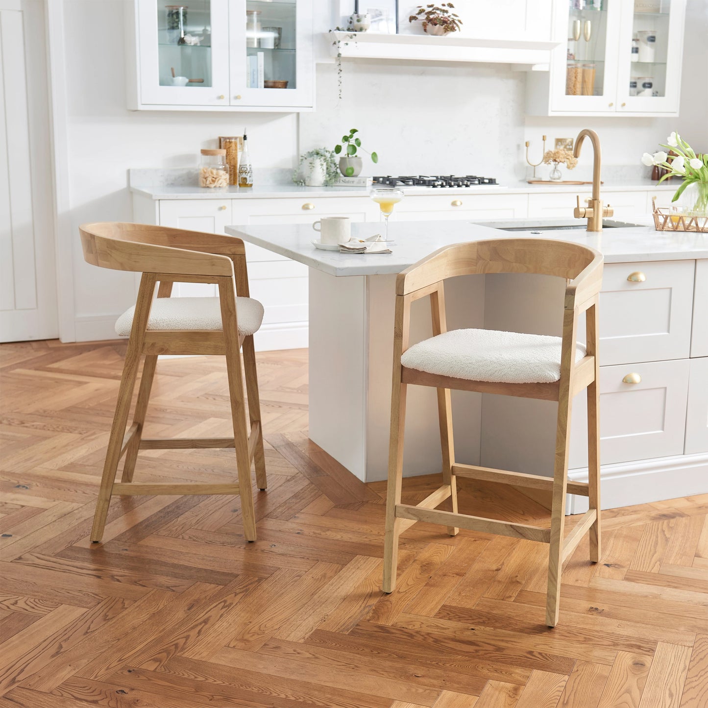Ella Off White Boucle Bar Stool - Pale Oak Legs - Laura James 