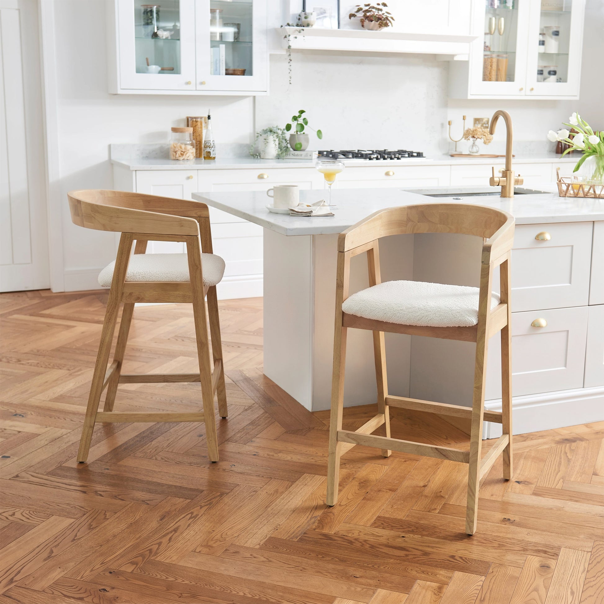 Ella Off White Boucle Bar Stool - Pale Oak Legs - Laura James 