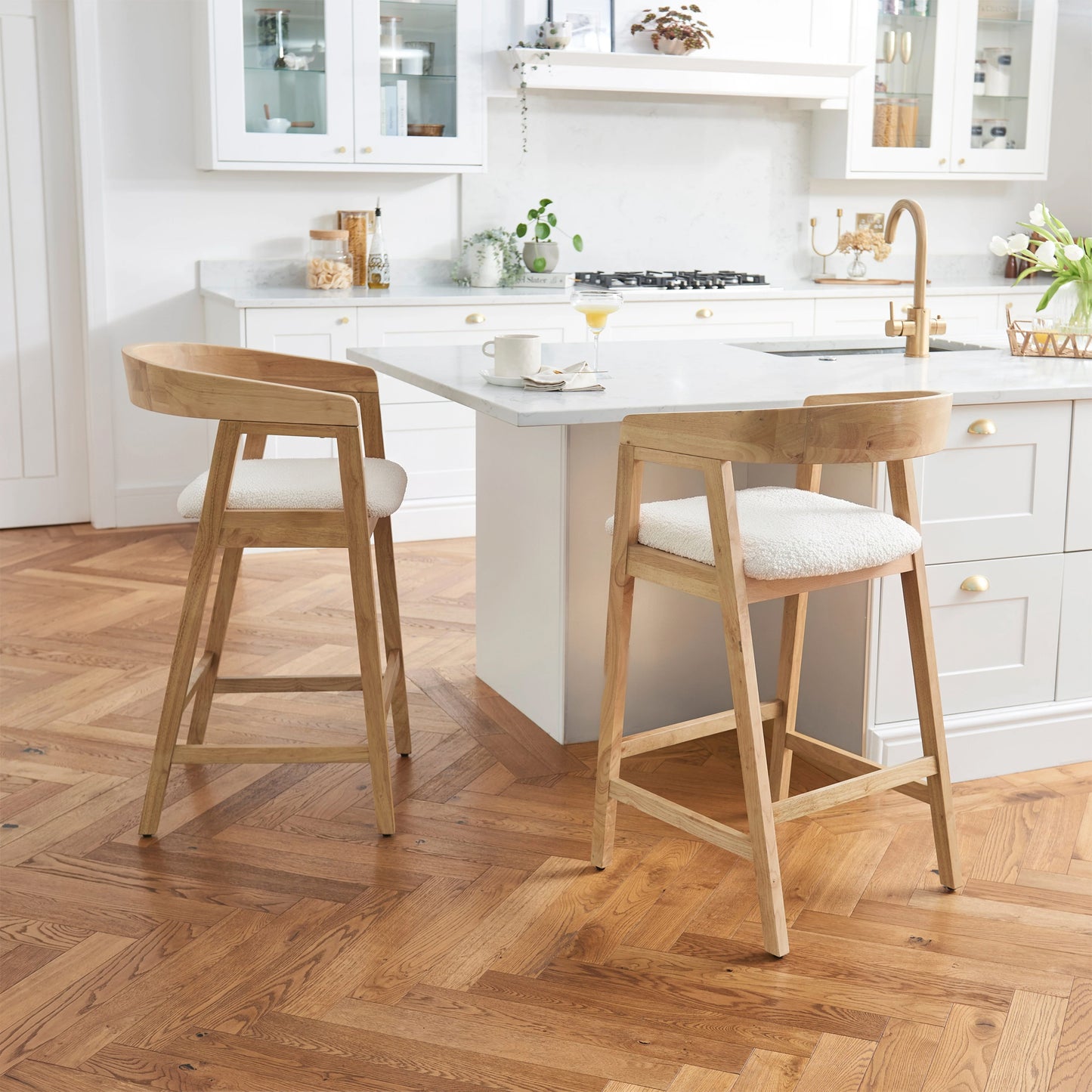 Ella Off White Boucle Bar Stool - Pale Oak Legs - Laura James 