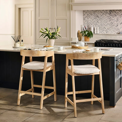 Ella Off White Boucle Bar Stool - Whitewashed Oak Legs - Laura James 