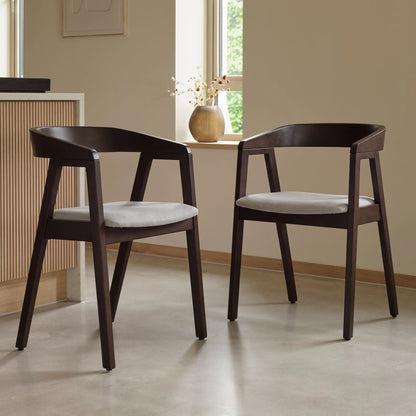 Ella Fawn Linen Dining Armchairs - Set of 2 -  Coffee Brown Legs