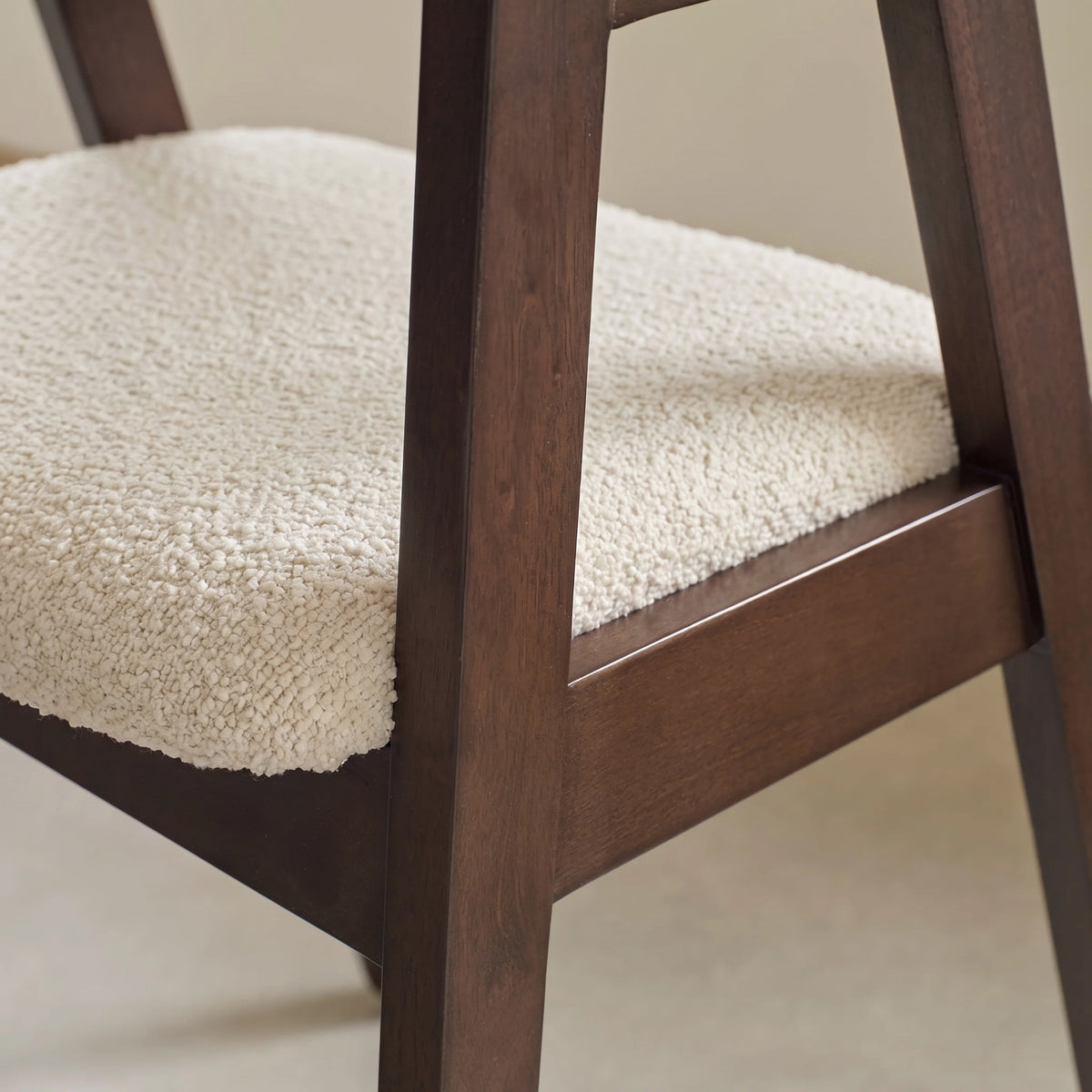 Ella Off White Boucle Dining Armchairs - Set of 2 -  Coffee Brown Legs
