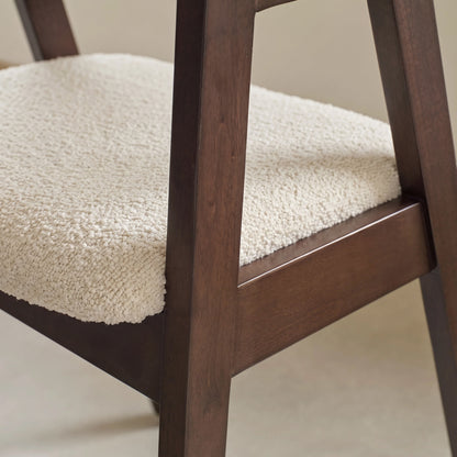 Ella Off White Boucle Dining Armchairs - Set of 2 -  Coffee Brown Legs