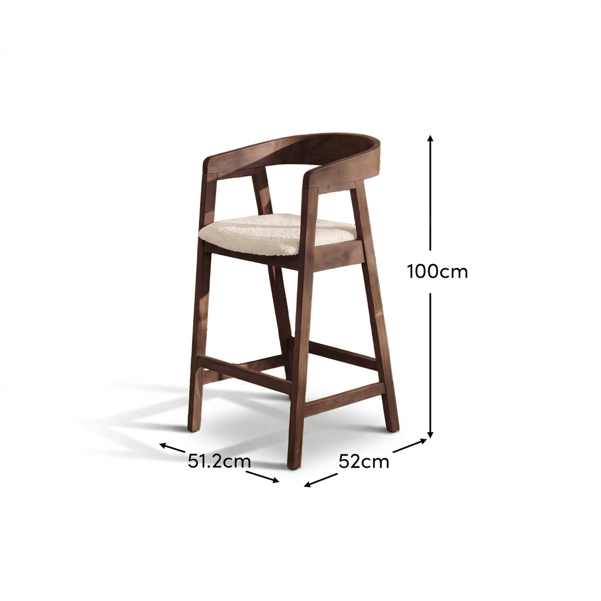 Ella Off White Boucle Bar Stool - Coffee Brown Legs - Laura James 