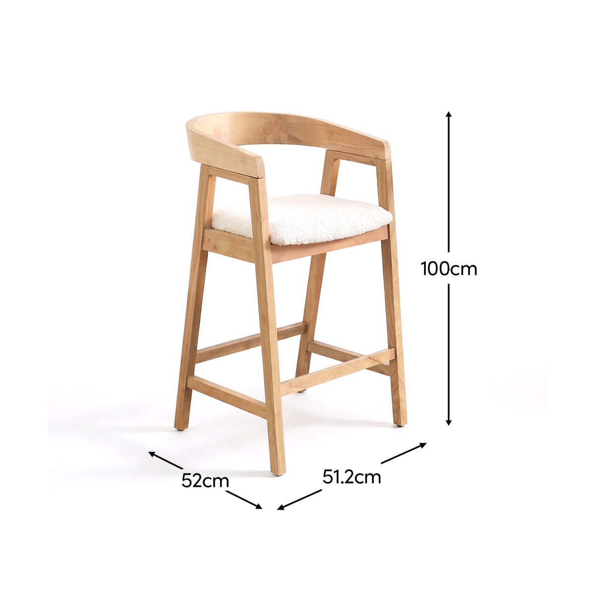 Ella Off White Boucle Bar Stool - Pale Oak Legs