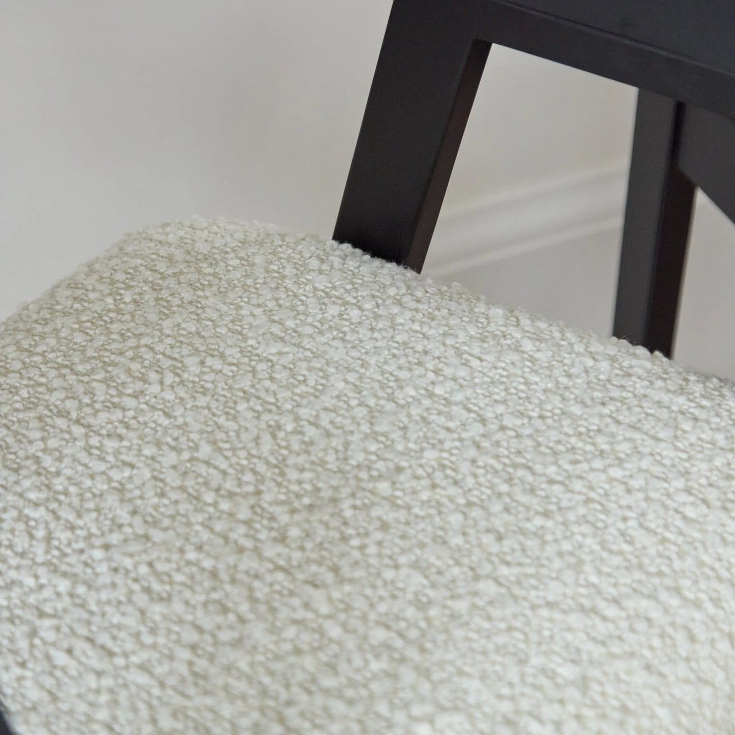 Ella Off White Boucle Dining Chairs - Black Oak Legs - Laura James 