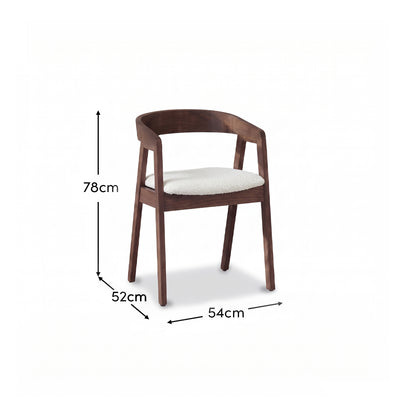 Ella Off White Boucle Dining Armchairs - Set of 2 -  Coffee Brown Legs