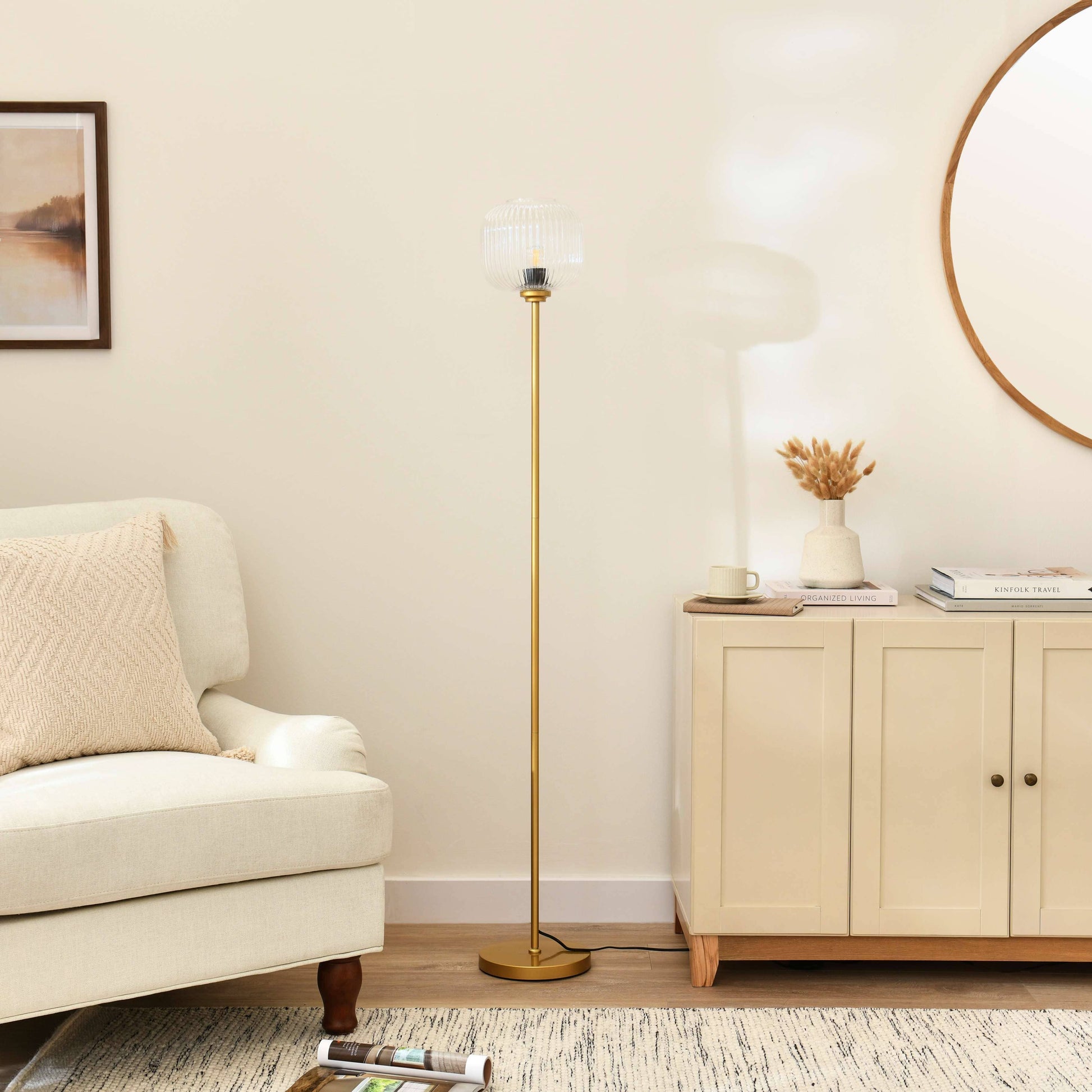 Elland 150cm Metal Floor Lamp - Clear Glass - Laura James 